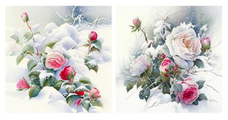 Watercolor floral illustration set. Field flowers for elements collection. Winter garden.Generative aiの素材