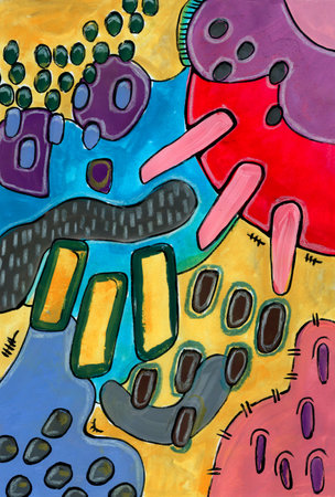 artistic background of organic microscopic illustration, original gouache artworkの写真素材
