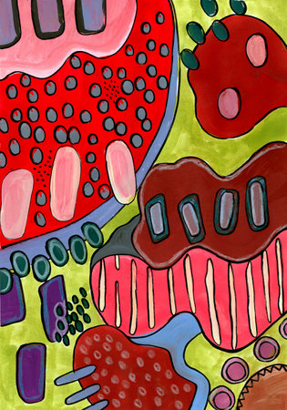 artistic background of organic microscopic illustration, original gouache artworkの写真素材