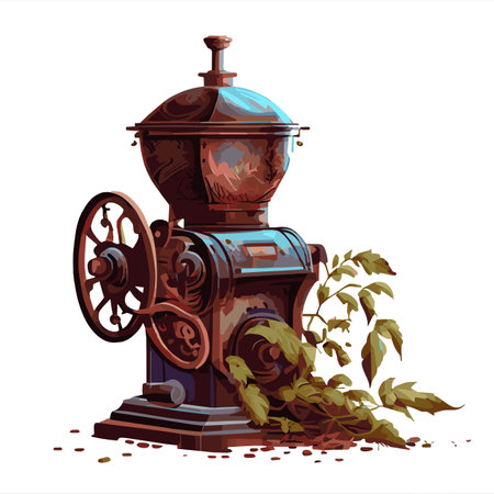 Vintage coffee grinder isolated on white background. Vector illustration.の素材