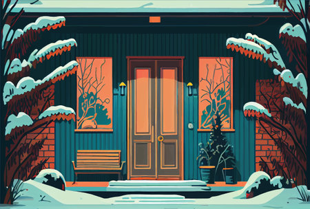 Illustration of front door of city house, seasonal travel image. Generative aiの素材