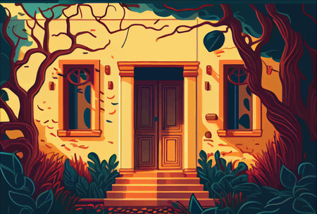 Illustration of the front door of house, seasonal travel image. Generative aiの素材