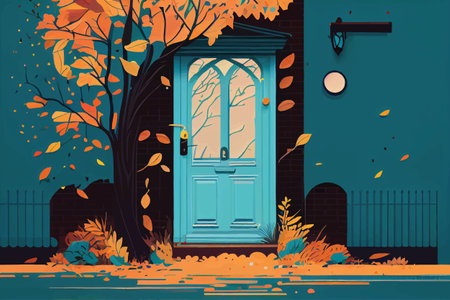Illustration of the front door of house, seasonal travel image. Generative aiの素材