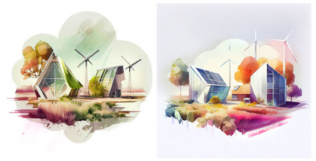Minimalistic watercolor of ecological urban farm. Generative aiの素材