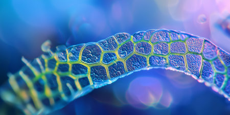 3d illustration of a plant leaf under microscope view for education in laboratory.の素材