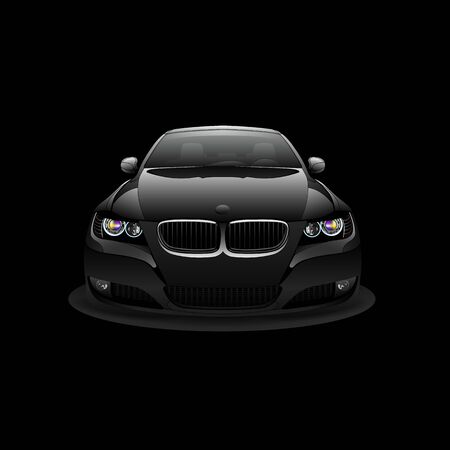 Realistic black sports car on black background.Vector illustratino.のイラスト素材