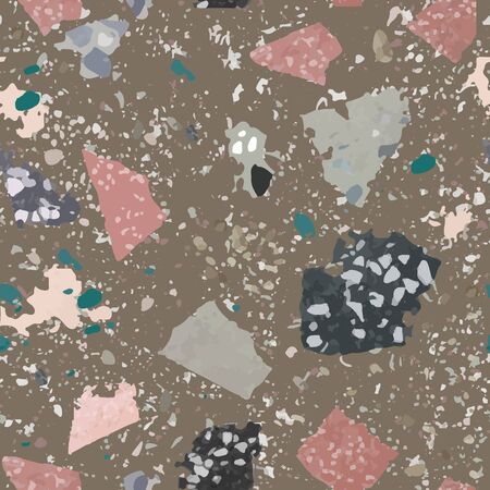 Terrazzo floor marble seamless hand crafted pattern. Traditional venetian material.Granite and quartz rocks and sprinkles mixed on polished surface.Abstract vector background for architecture designsのイラスト素材