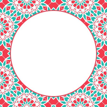 Vector round mosaic frame. Asian ornamental background. Arabic design for page decoration.のイラスト素材