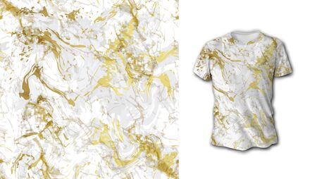 Gold and white marble seamless pattern. Ideal for fabric, wallpaper, textile, bedding, t-shirt print.Vector illustration. Isolated on white backgroundのイラスト素材