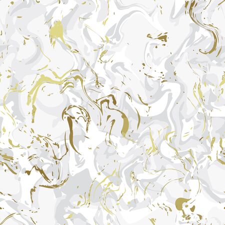 Realistic marble gold and white texture seamless background. Abstract golden glitter marbling seamless pattern for fabric, tile, interior design or gift wrapping . Vector illustration.のイラスト素材