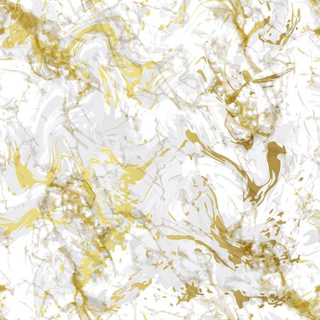 Realistic marble gold and white texture seamless background. Abstract golden glitter marbling seamless pattern for fabric, tile, interior design or gift wrapping . Vector illustration.のイラスト素材