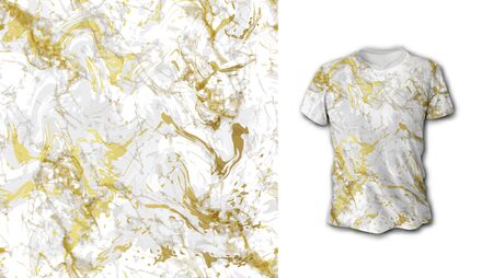 Gold and white marble seamless pattern. Ideal for fabric, wallpaper, textile, bedding, t-shirt print.Vector illustration. Isolated on white backgroundのイラスト素材