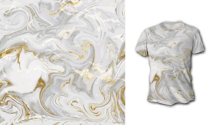 Gold and white marble seamless pattern. Ideal for fabric, wallpaper, textile, bedding, t-shirt print.Vector illustration. Isolated on white backgroundのイラスト素材