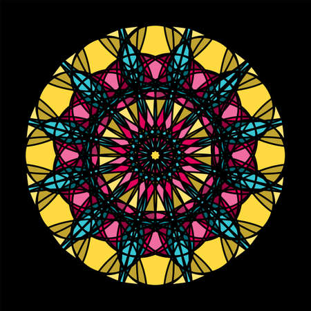 Flower Mandalas. Vintage decorative elements. Oriental pattern, Islam, Arabic, Indian, turkish, pakistan, chinese, ottoman motifs. Vector illustration. Isolated on black.のイラスト素材