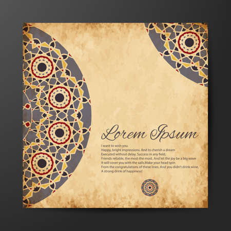 Mandala design for book cover with paper background. Card or invitation. Vintage decorative elements. Islam, Arabic, Indian, ottoman motifs. Vector illustration.のイラスト素材