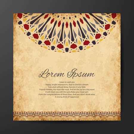 Mandala design for book cover with paper background. Card or invitation. Vintage decorative elements. Islam, Arabic, Indian, ottoman motifs. Vector illustration.のイラスト素材