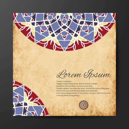 Mandala design for book cover with paper background. Card or invitation. Vintage decorative elements. Islam, Arabic, Indian, ottoman motifs. Vector illustration.のイラスト素材