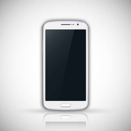 Smartphone white color with blank touch screen. Isolated on white background. Realistic and detailed device mockup. Vector illustration.のイラスト素材