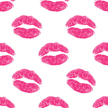 Vector seamless pattern background. Lips print on wrapping paper and cloth. World Kissing Day, Valentines Dayのイラスト素材