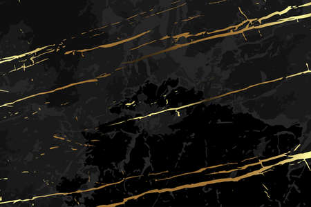 Abstract black marble background with golden veins. Black and gold marble texture. Vector illustration.のイラスト素材