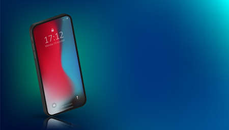 Modern Realistic 3d smartphone isolated on a smooth dark blue surface. Realistic vector illustration.のイラスト素材