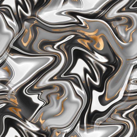 Abstract Liquid marble seamless background, print with black, grey, white color and gold lines glitter texture.の写真素材