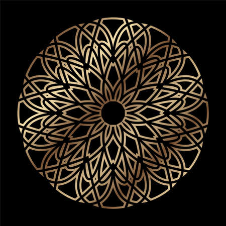 Abstract golden vector, decorative geometric ornament, black and gold mandala.のイラスト素材