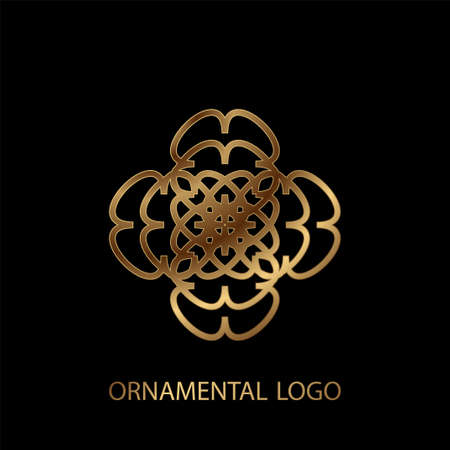 Abstract modern logo design template, gold and black linear ornament. Vectorのイラスト素材