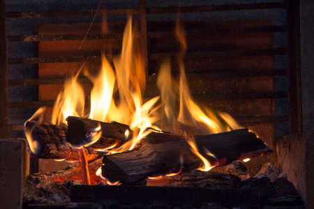 bonfire of coal, fire, smokeの写真素材
