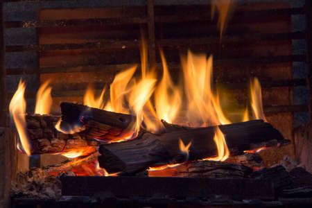 bonfire of coal, fire, smokeの写真素材