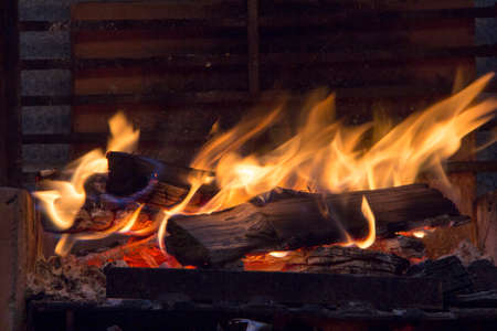bonfire of coal, fire, smokeの写真素材