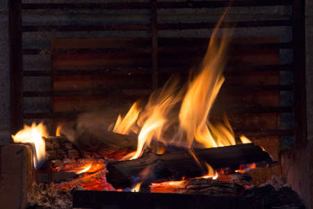 bonfire of coal, fire, smokeの写真素材
