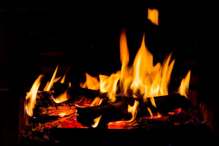 bonfire of coal, fire, smokeの写真素材