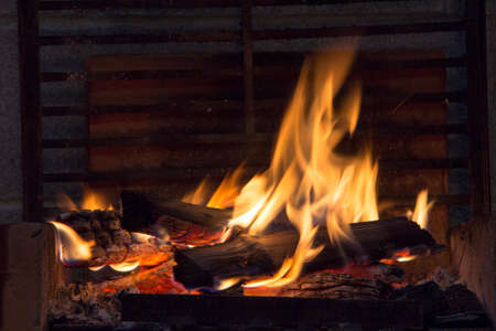 bonfire of coal, fire, smokeの写真素材