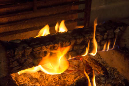bonfire of coal, fire, smokeの写真素材