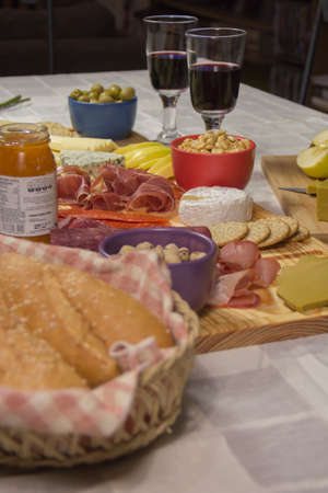 table for cheeses and tastingの写真素材