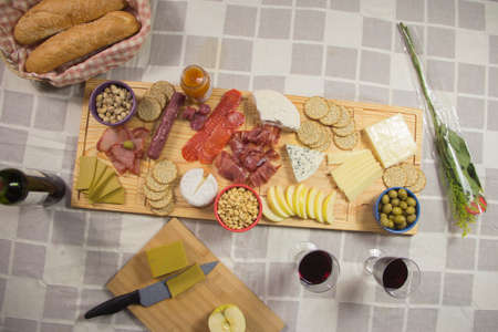 table for cheeses and tastingの写真素材