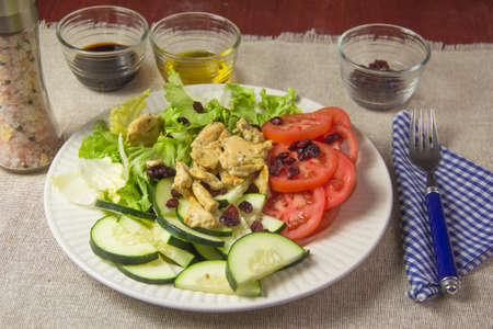 salad plate and chickenの写真素材