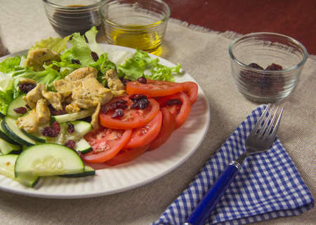 salad plate and chickenの写真素材