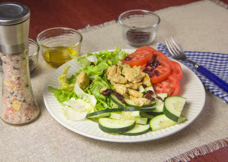 salad plate and chickenの写真素材