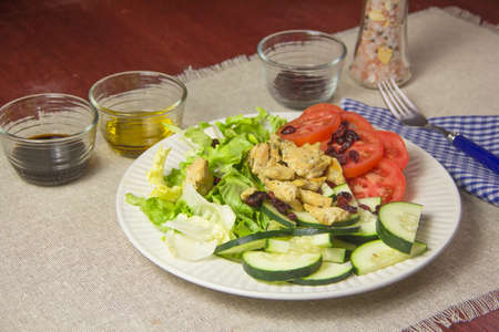 salad plate and chickenの写真素材