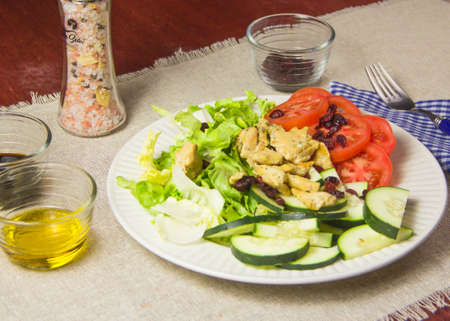 salad plate and chickenの写真素材