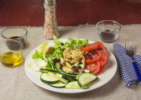 salad plate and chickenの写真素材