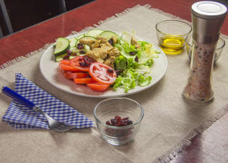 salad plate and chickenの写真素材