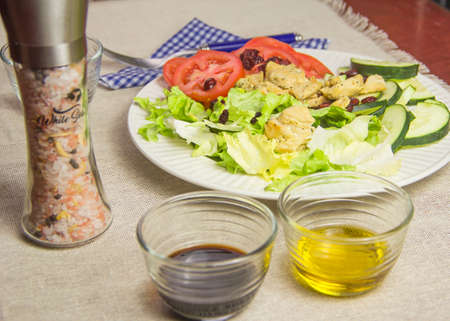 salad plate and chickenの写真素材