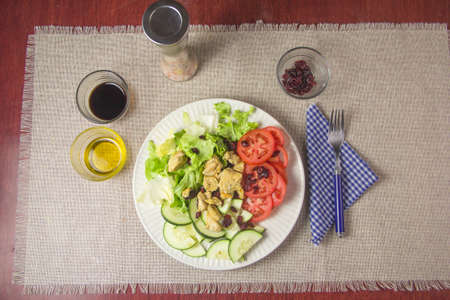 salad plate and chickenの写真素材