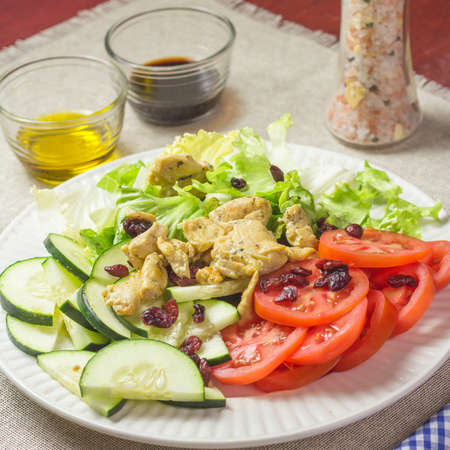 salad plate and chickenの写真素材