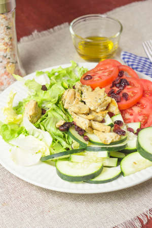 salad plate and chickenの写真素材