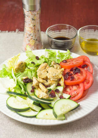 salad plate and chickenの写真素材
