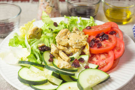 salad plate and chickenの写真素材